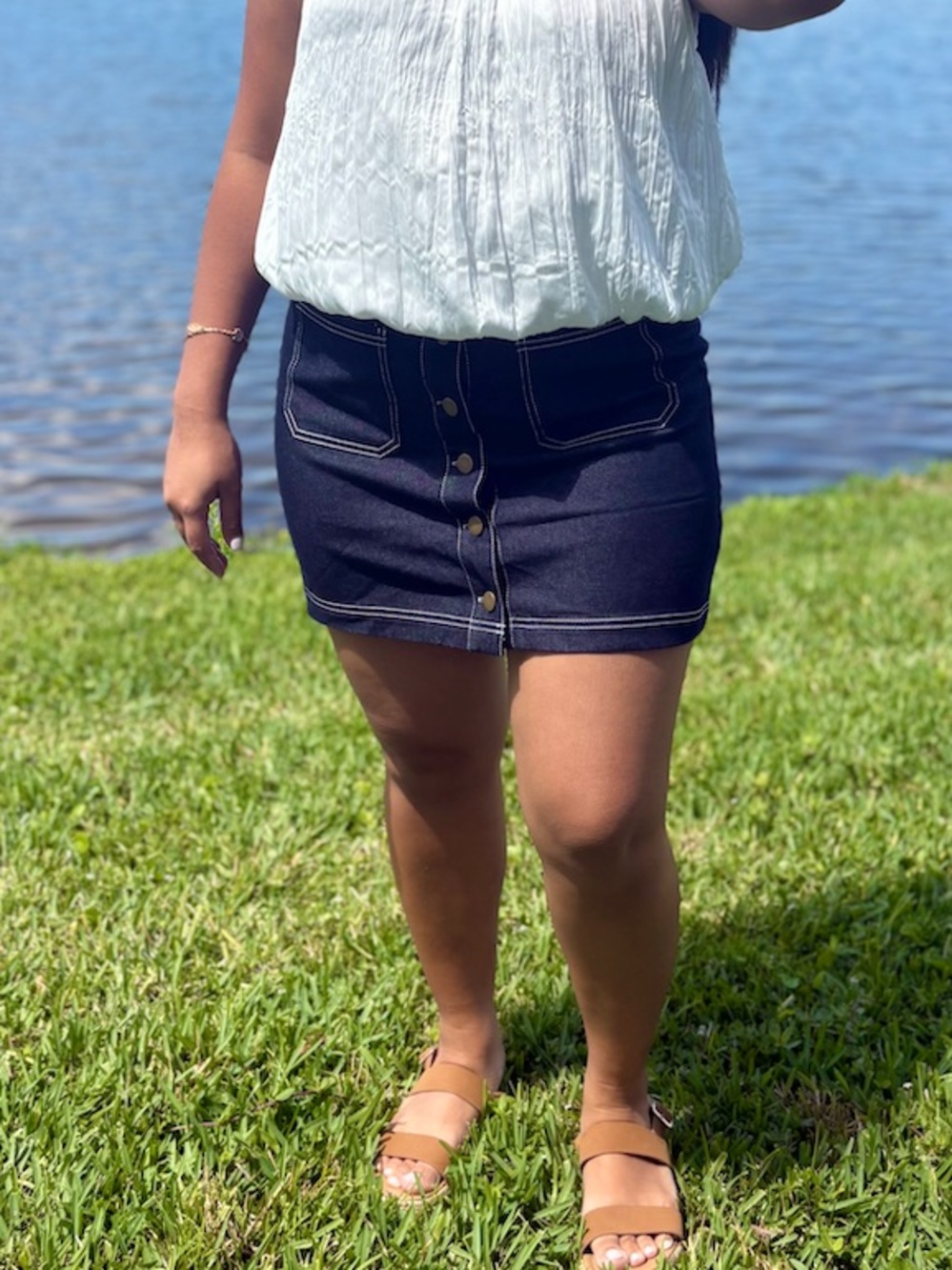 Dark Indigo Button-Front Denim Mini Skirt
